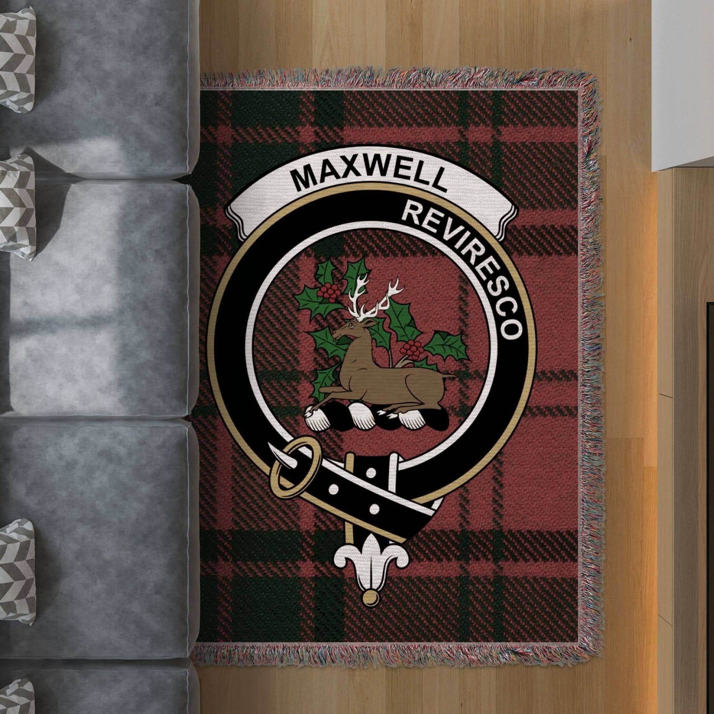 Maxwell Clan Crest Tartan Scottish Woven Blanket - Celtic Ancestry Gifts