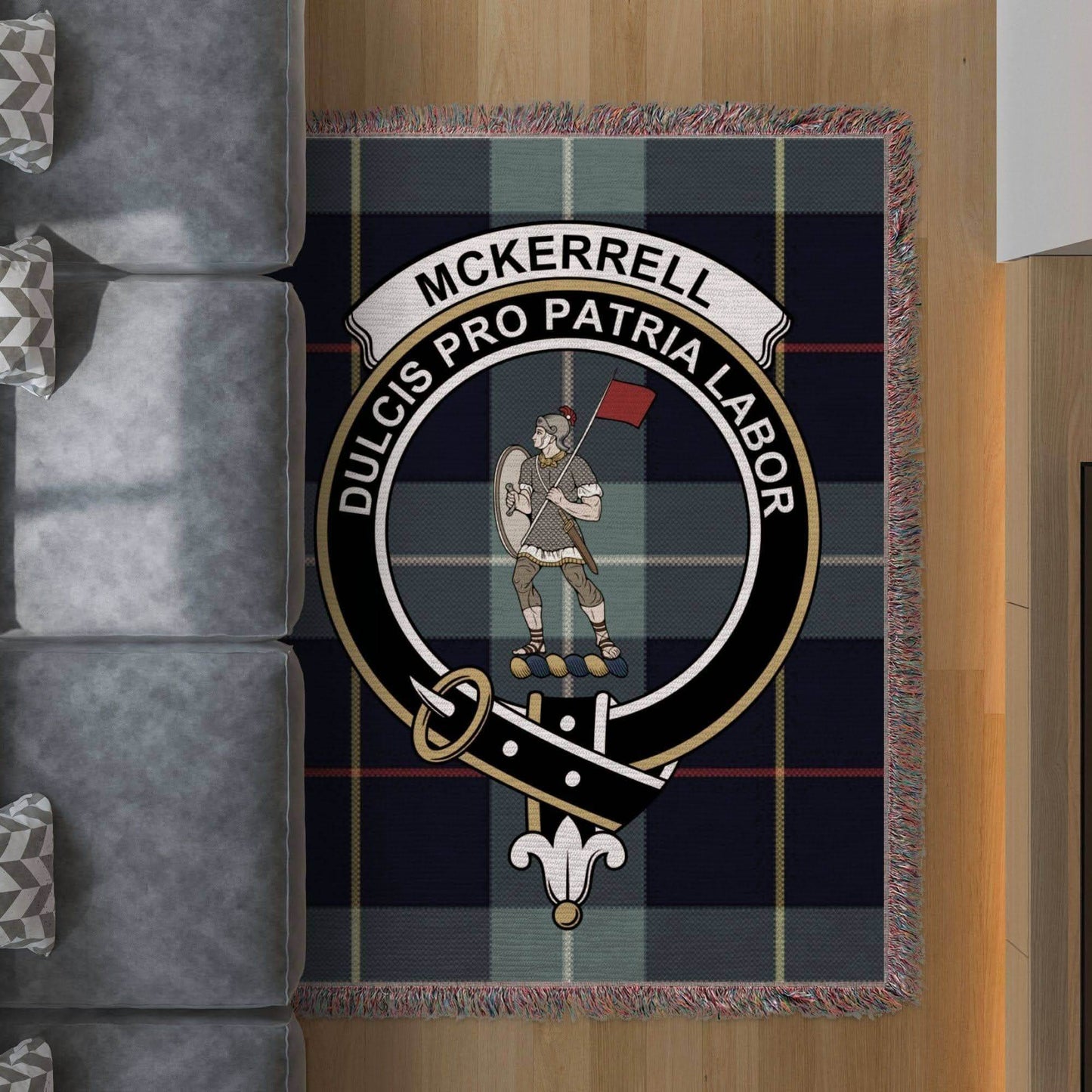 McKerrell Clan Crest Tartan Scottish Woven Blanket - Celtic Ancestry Gifts