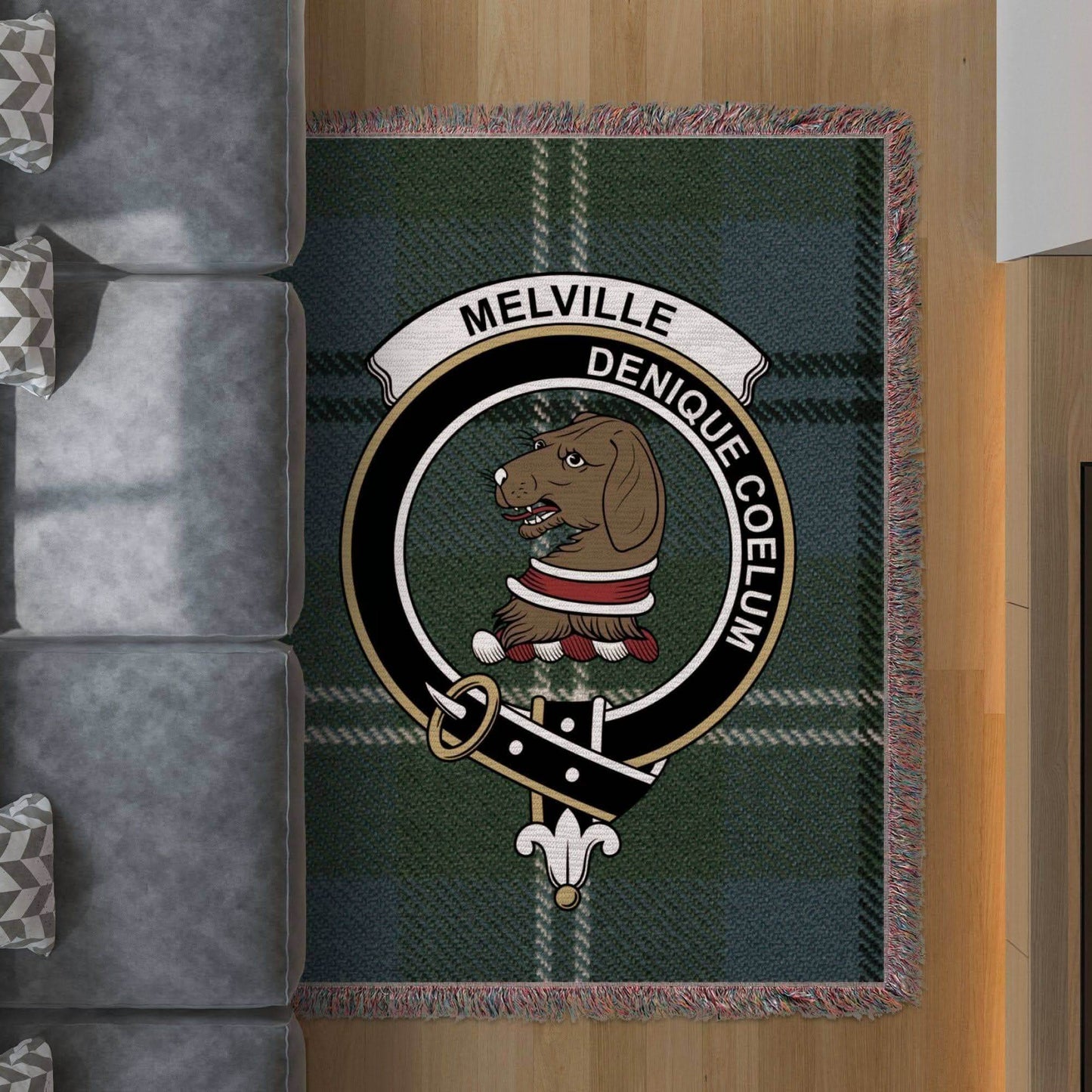 Melville Clan Crest Tartan Scottish Woven Blanket - Celtic Ancestry Gifts