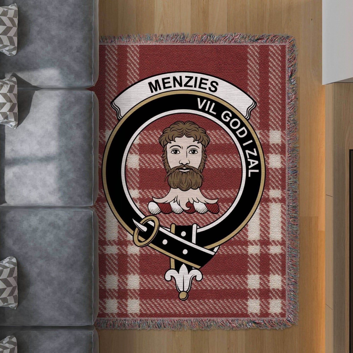 Menzies Clan Crest Tartan Scottish Woven Blanket - Celtic Ancestry Gifts