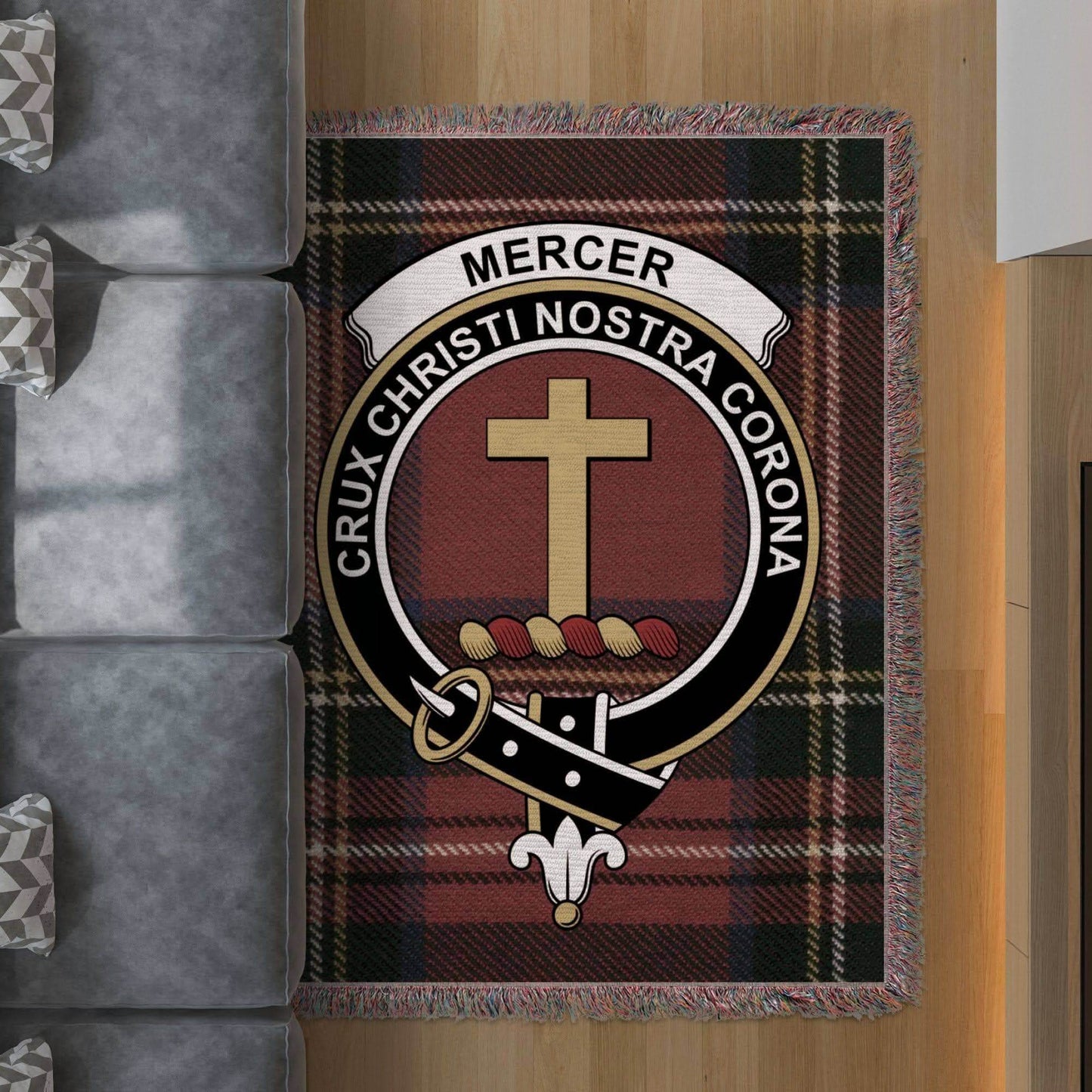 Mercer Clan Crest Tartan Scottish Heritage Woven Blanket - Celtic Ancestry Gifts