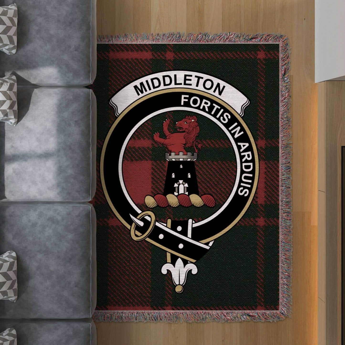 Middleton Clan Crest Tartan Scottish Woven Blanket - Celtic Ancestry Gifts