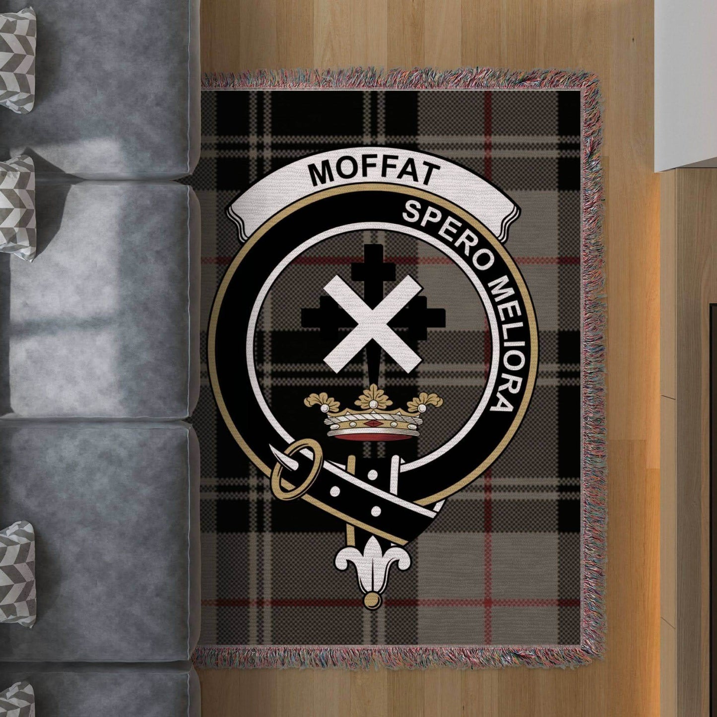 Moffat Clan Crest Tartan Scottish Woven Blanket - Celtic Ancestry Gifts