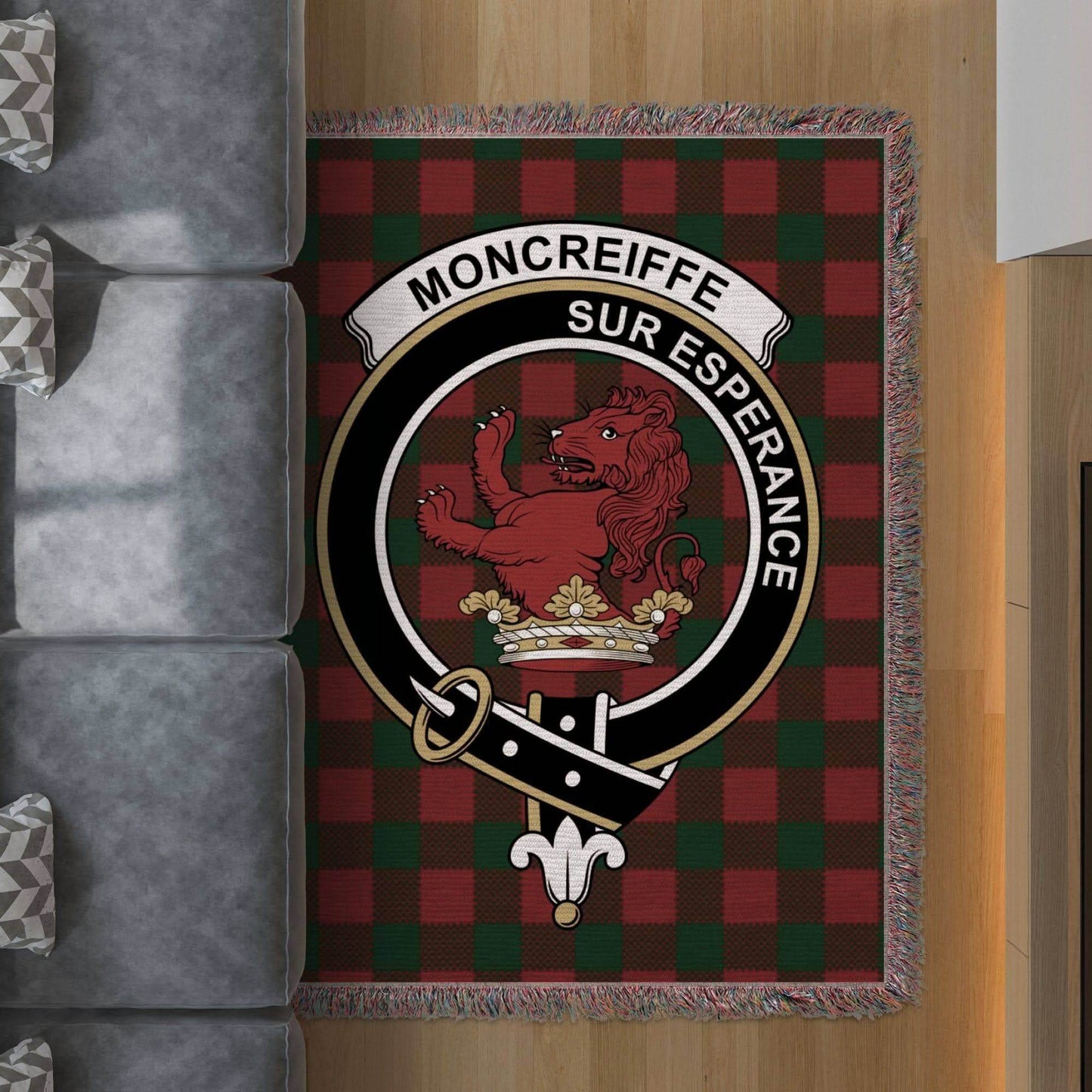 Moncrieffe Clan Crest Tartan Scottish Woven Blanket - Celtic Ancestry Gifts