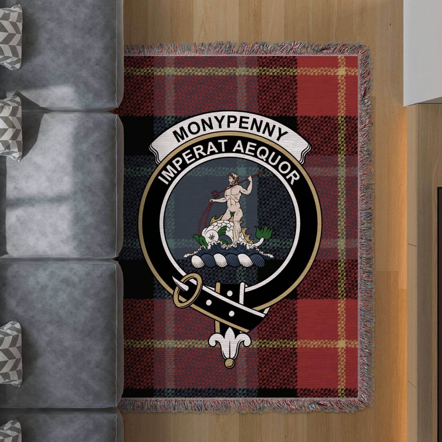 Moneypenny Clan Crest Tartan Scottish Woven Blanket - Celtic Ancestry Gifts