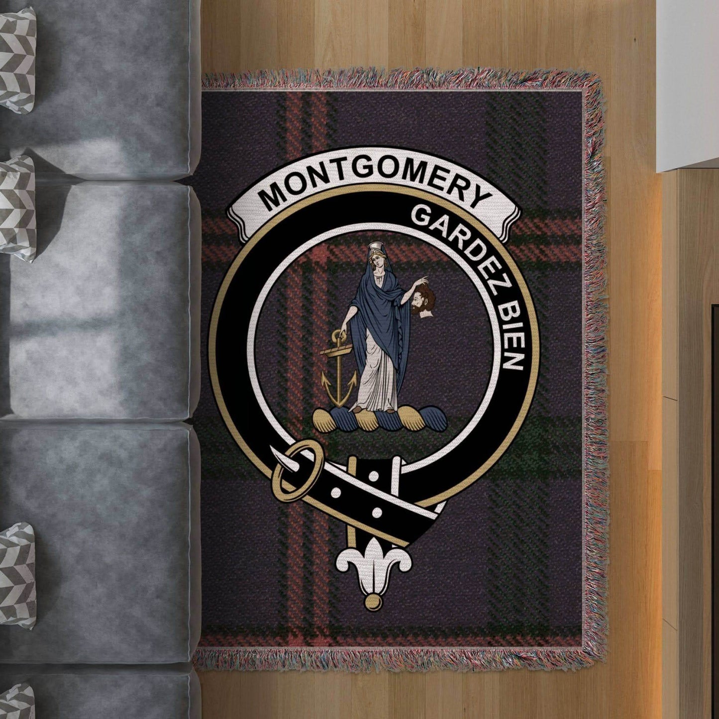 Montgomery Clan Crest Tartan Scottish Woven Blanket - Celtic Ancestry Gifts