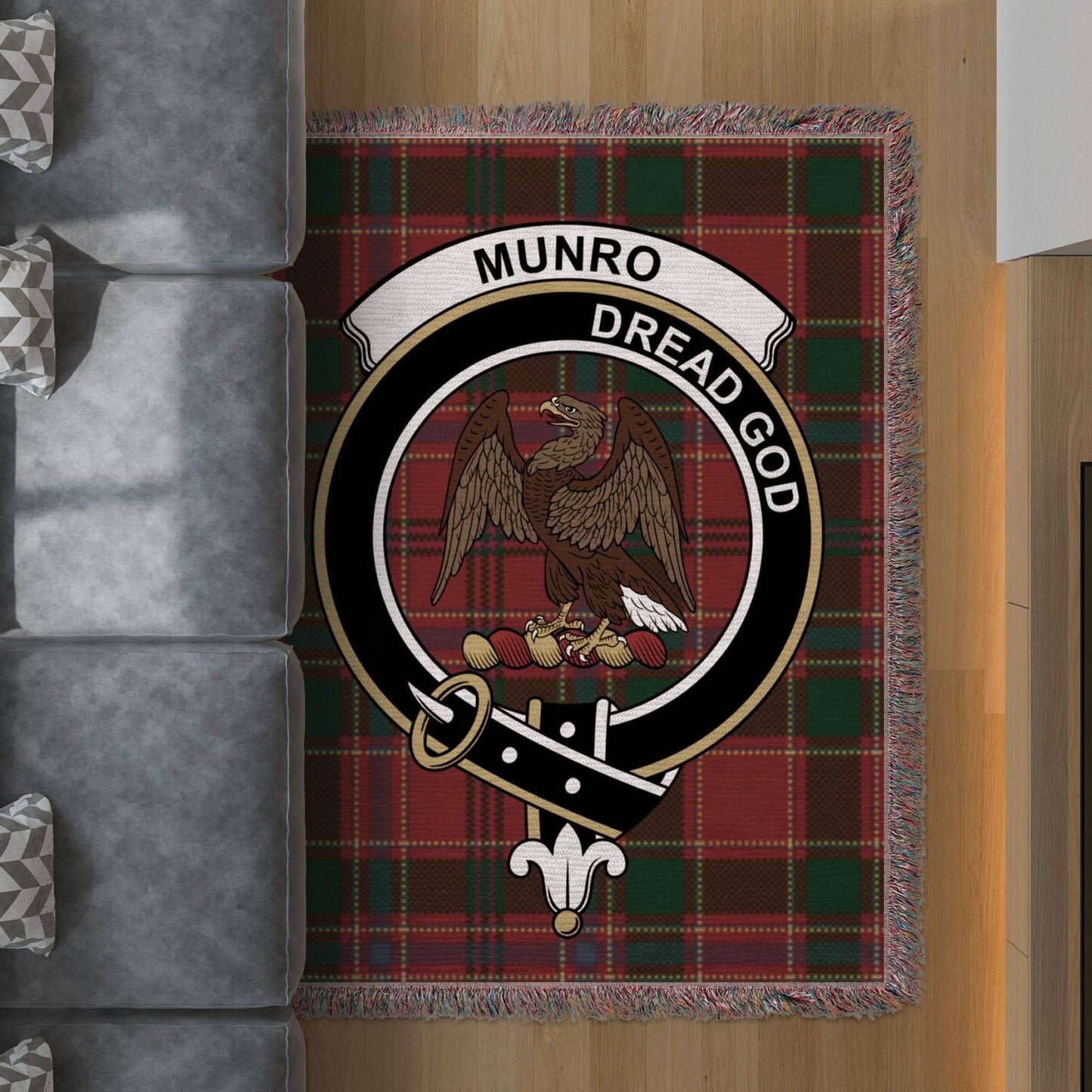 Munro Clan Crest Tartan Plaid Scottish Woven Blanket - Celtic Ancestry Gifts