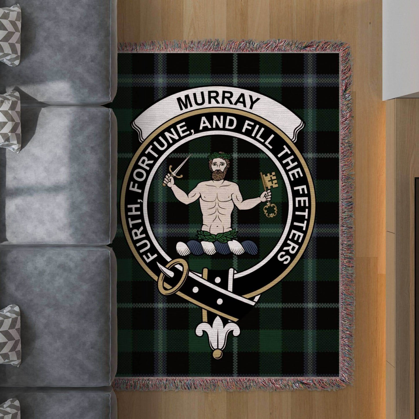 Murray Clan Crest Tartan Scottish Woven Blanket - Celtic Ancestry Gifts