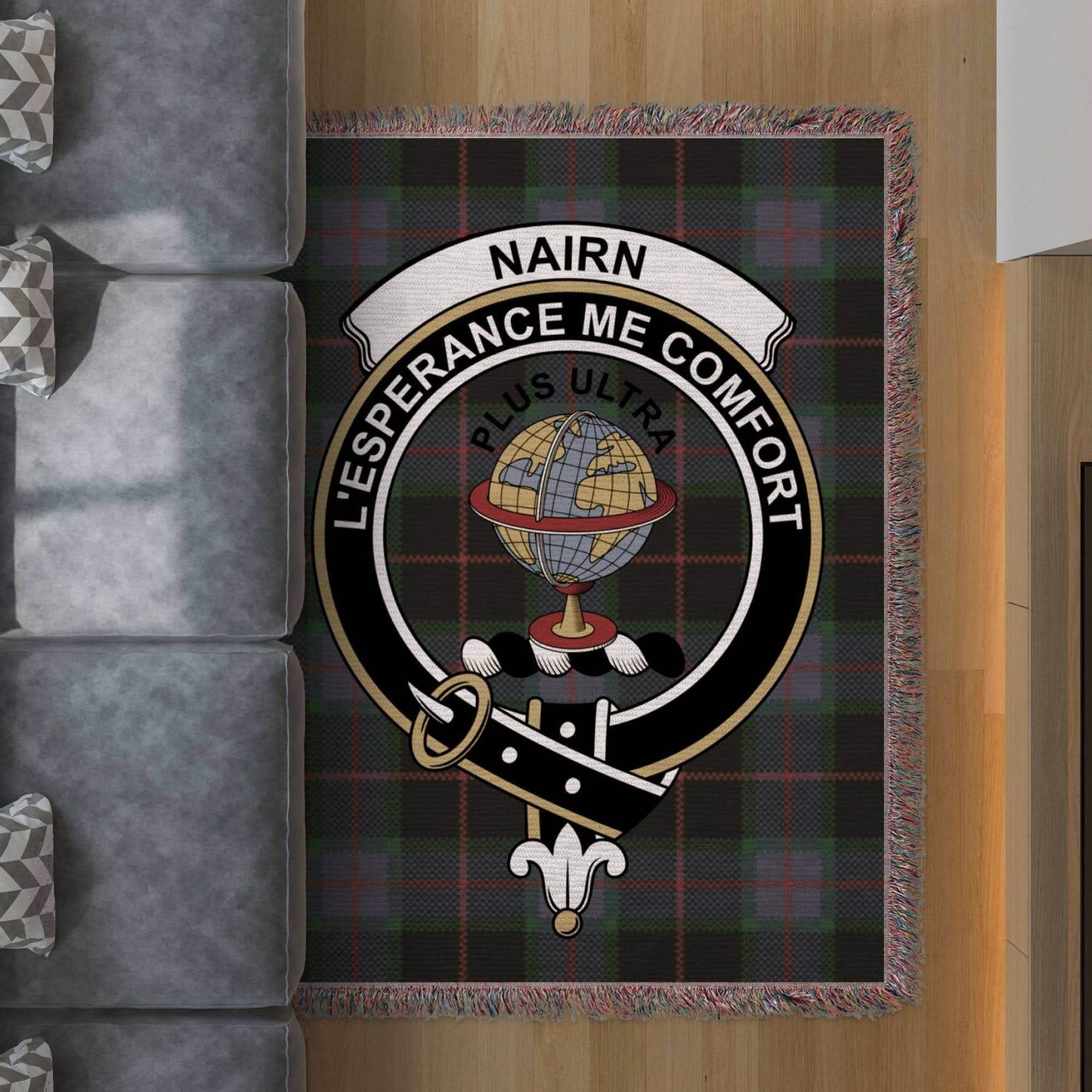 Nairn Clan Crest Tartan Scottish Woven Blanket - Celtic Ancestry Gifts