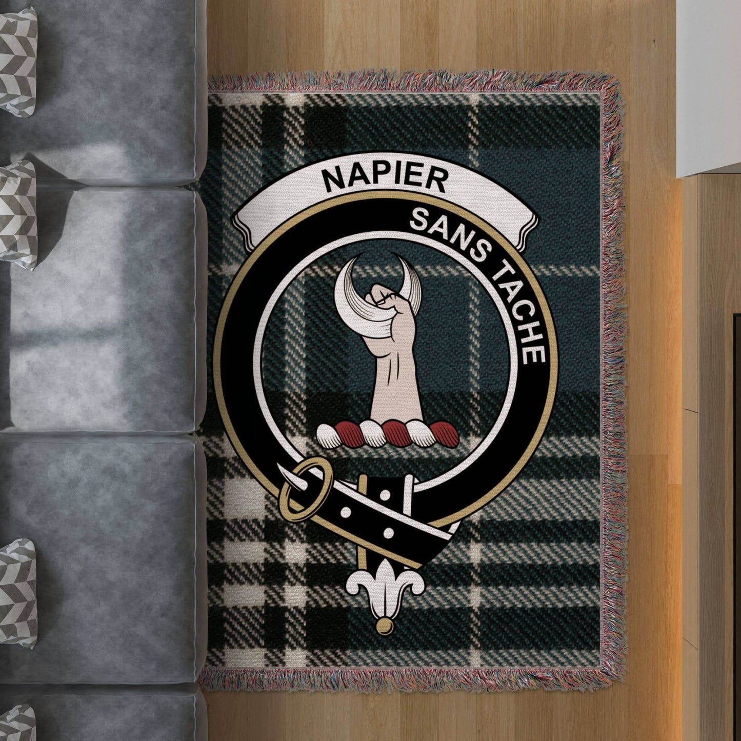 Napier Clan Crest Tartan Scottish Woven Blanket - Celtic Ancestry Gifts