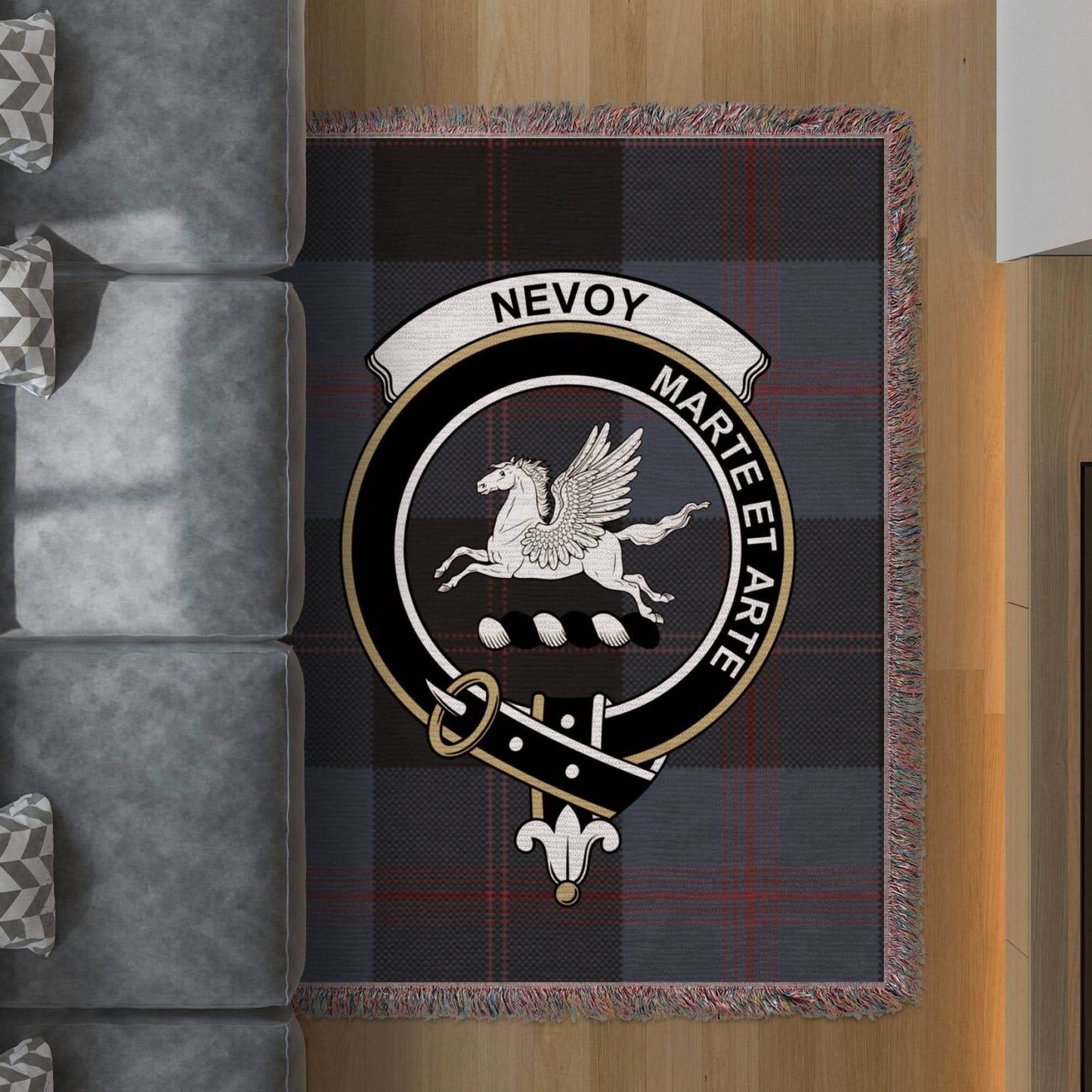 Nevoy Clan Crest Tartan Scottish Woven Blanket - Celtic Ancestry Gifts