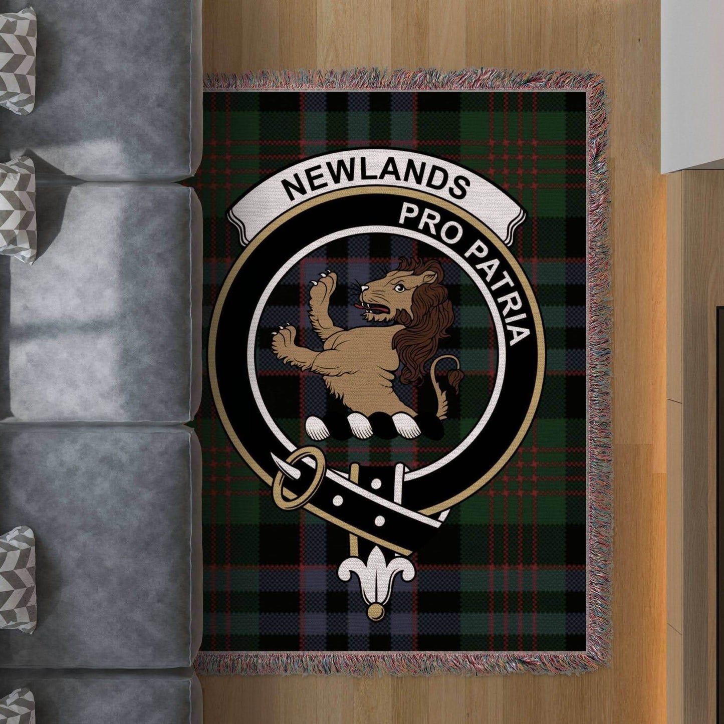 Newlands Clan Crest Tartan Scottish Woven Blanket - Celtic Ancestry Gifts