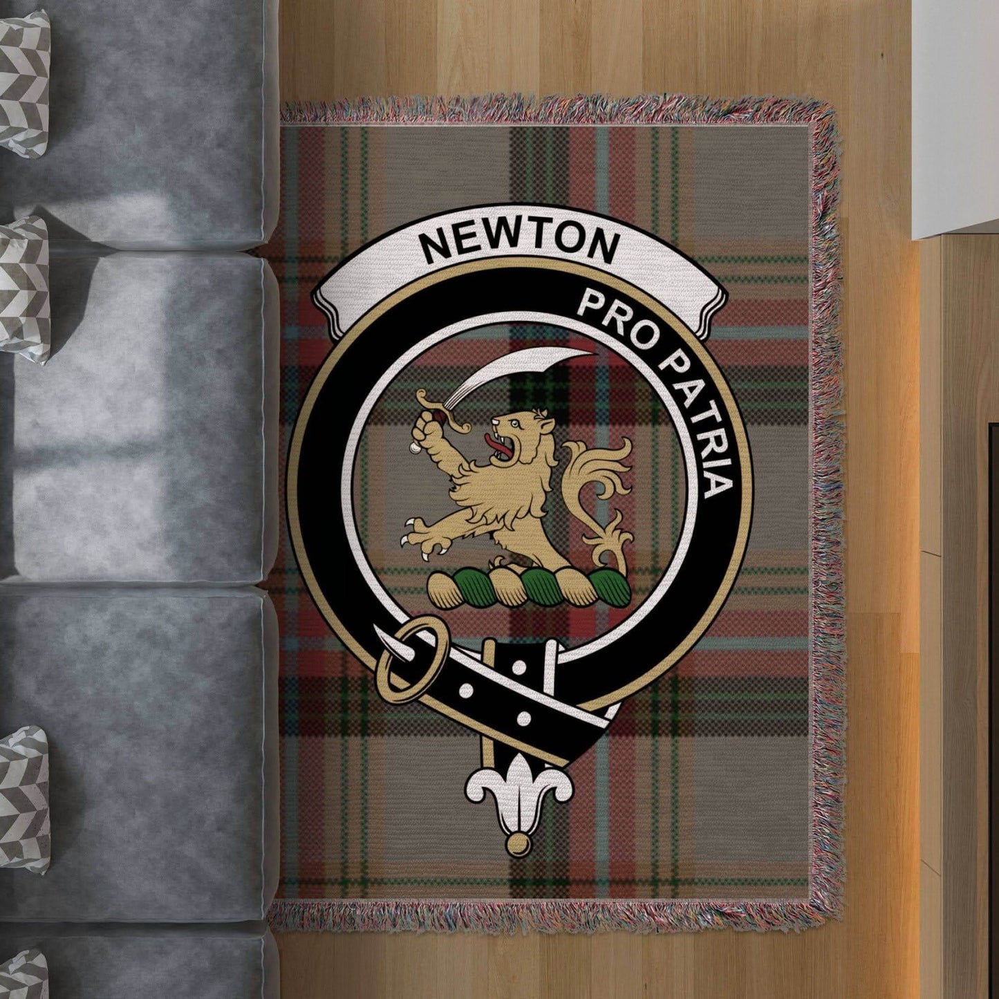 Newton Clan Crest Tartan Scottish Woven Blanket - Celtic Ancestry Gifts