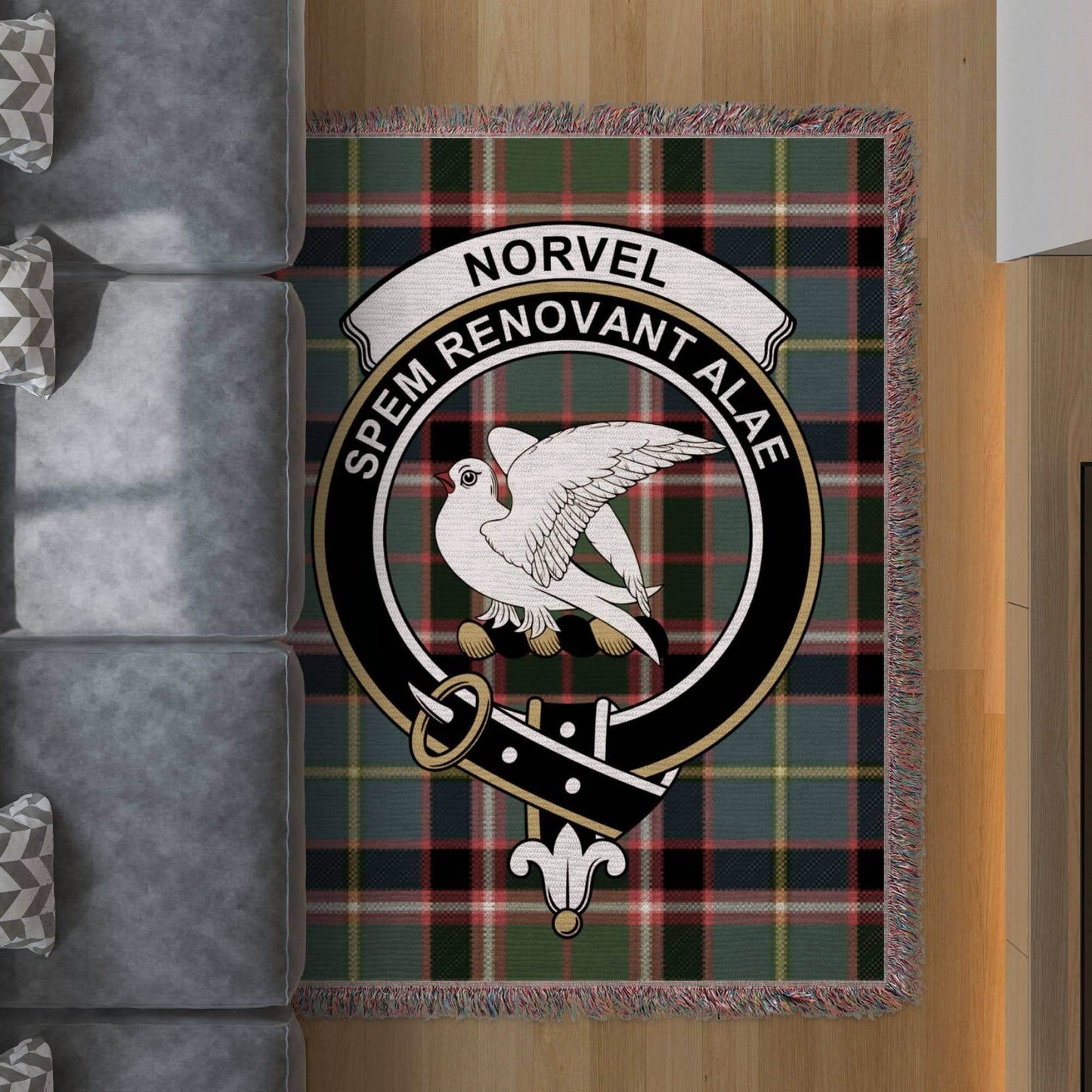 Norvel Clan Crest Tartan Scottish Woven Blanket - Celtic Ancestry Gifts