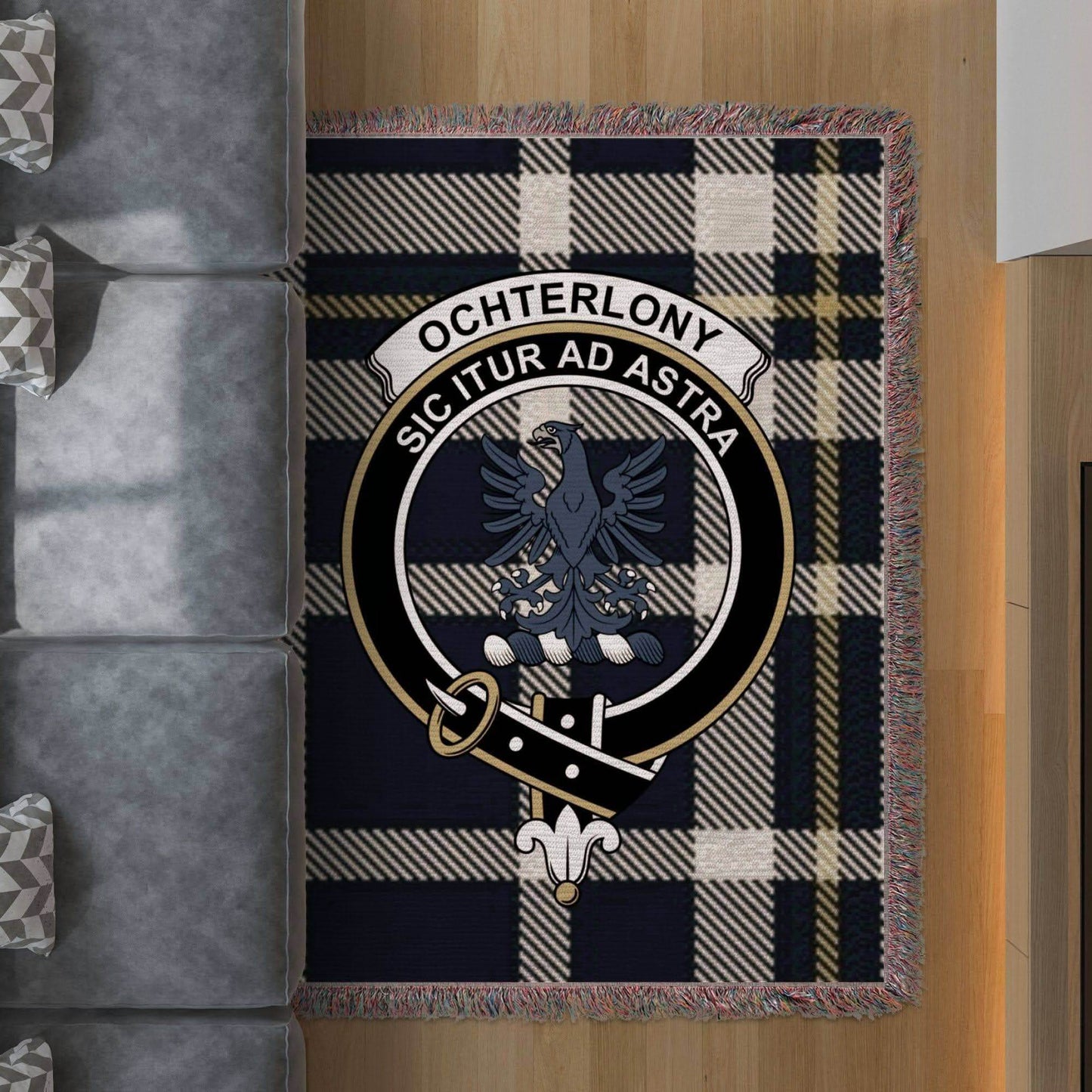 Ochterlony Clan Crest Tartan Scottish Woven Blanket - Celtic Ancestry Gifts