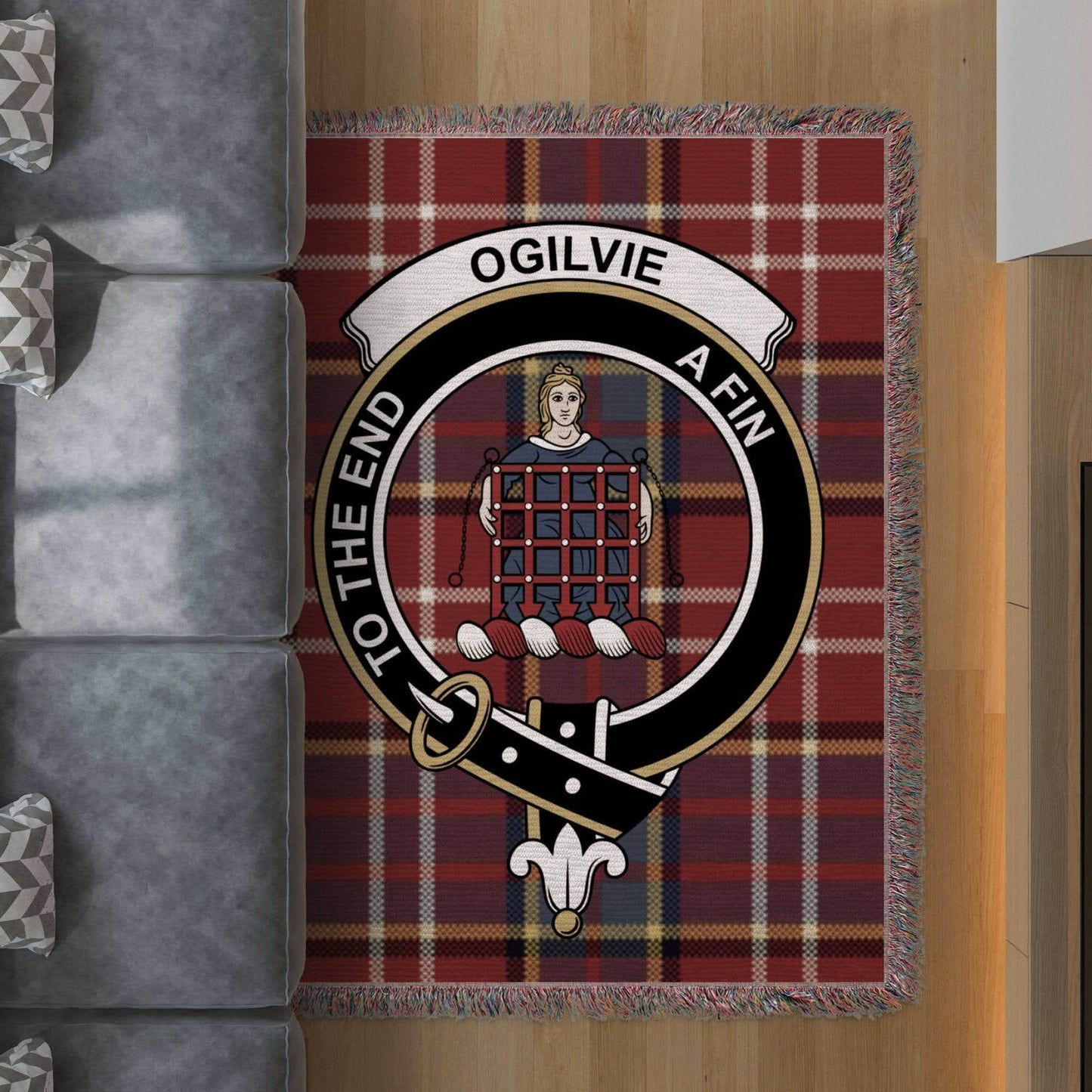 Ogilvie Clan Crest Tartan Scottish Woven Blanket - Celtic Ancestry Gifts