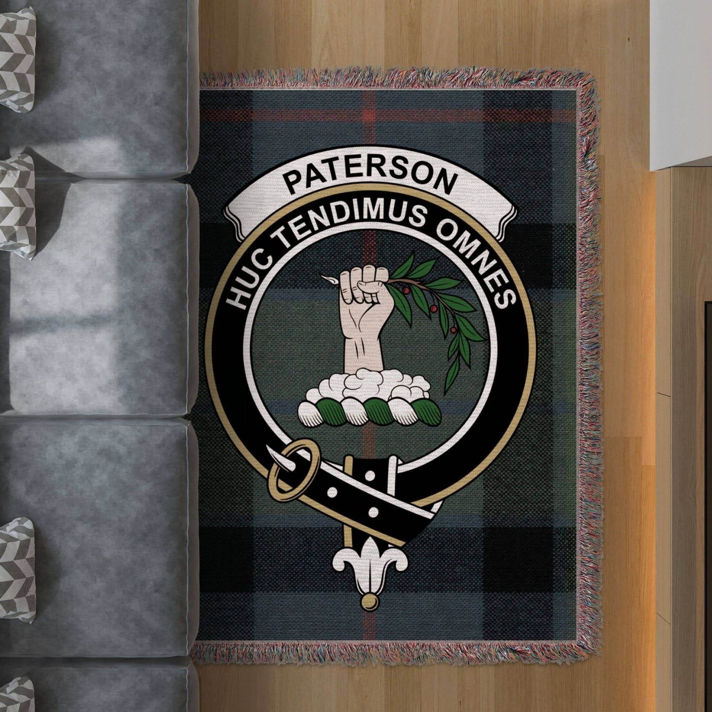 Paterson Clan Crest Tartan Scottish Woven Blanket - Celtic Ancestry Gifts