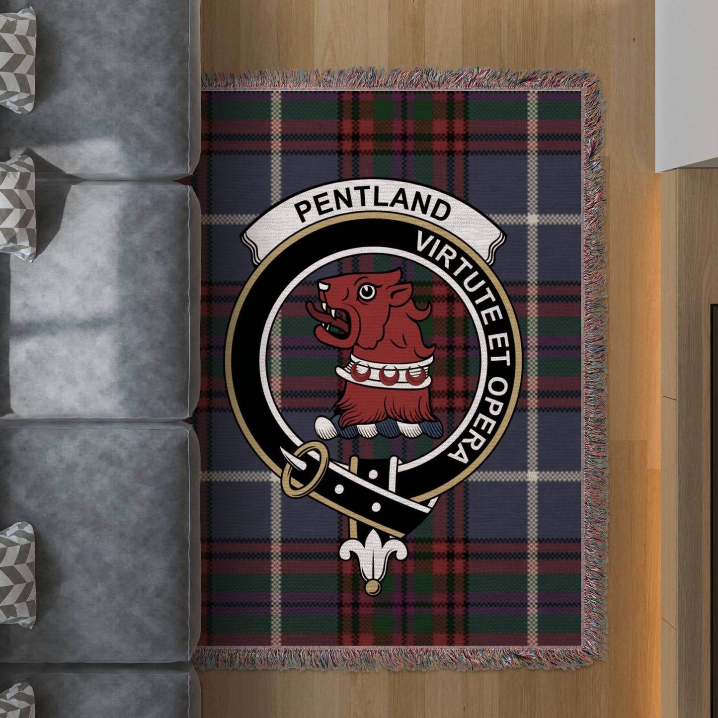 Pentland Clan Crest Tartan Scottish Woven Blanket - Celtic Ancestry Gifts