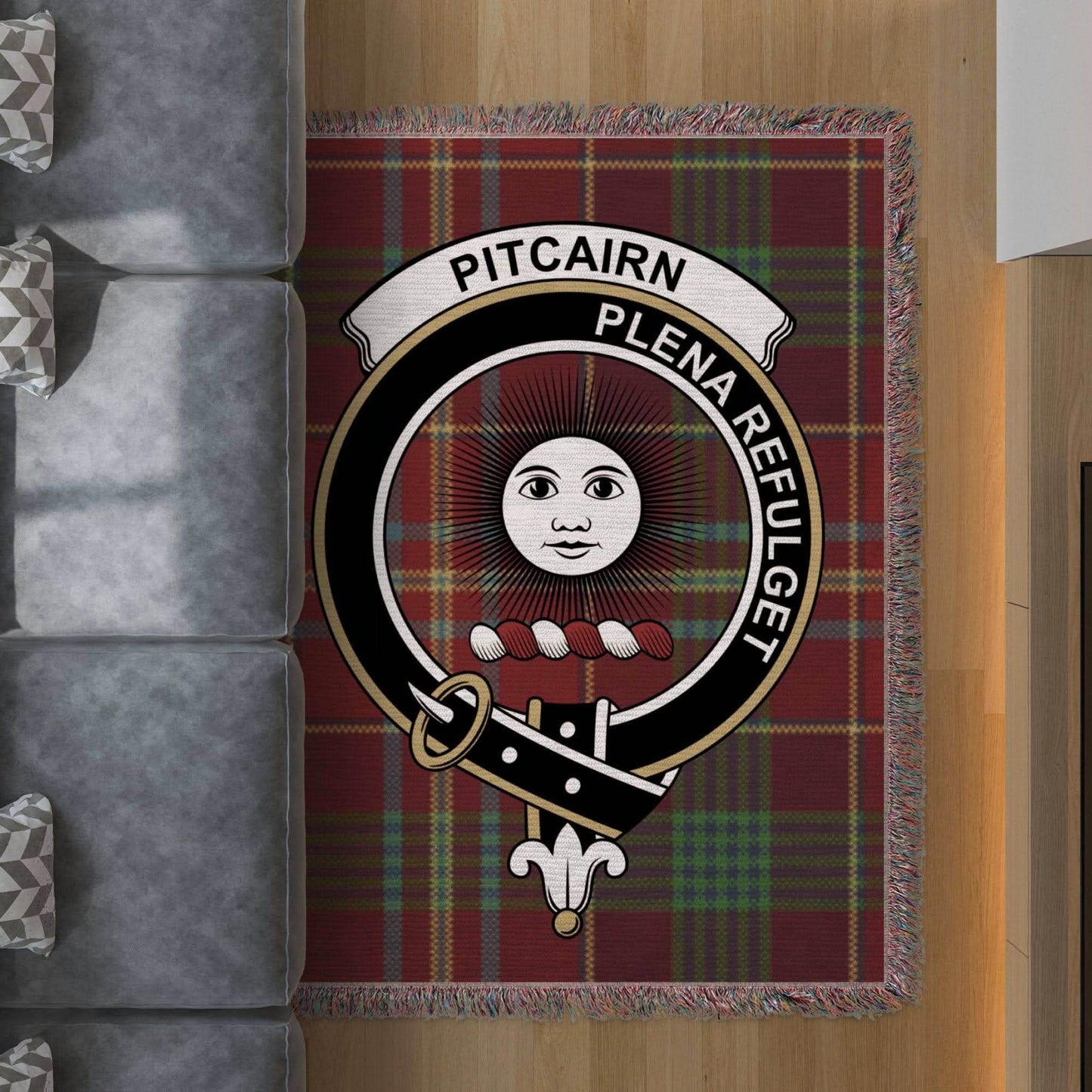 Pitcairn Clan Crest Tartan Scottish Woven Blanket - Celtic Ancestry Gifts