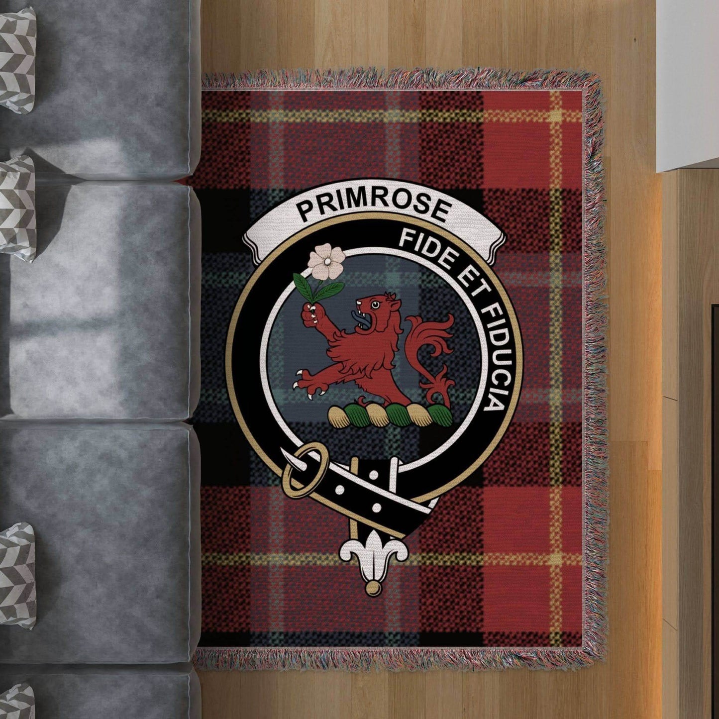 Primrose Clan Crest Scottish Heritage Woven Blanket - Celtic Ancestry Gifts