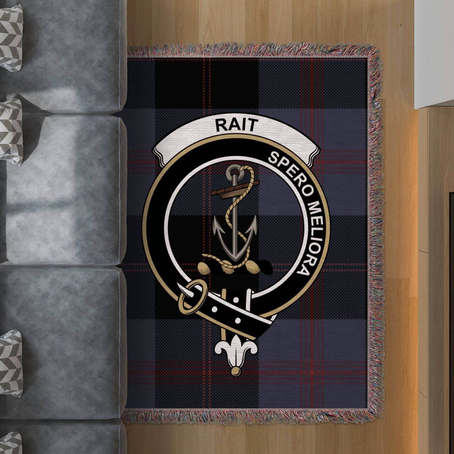 Rait Clan Crest Tartan Scottish Woven Blanket - Celtic Ancestry Gifts