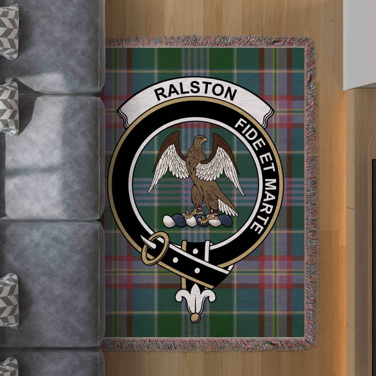 Ralston Clan Crest Tartan Scottish Woven Blanket - Celtic Ancestry Gifts