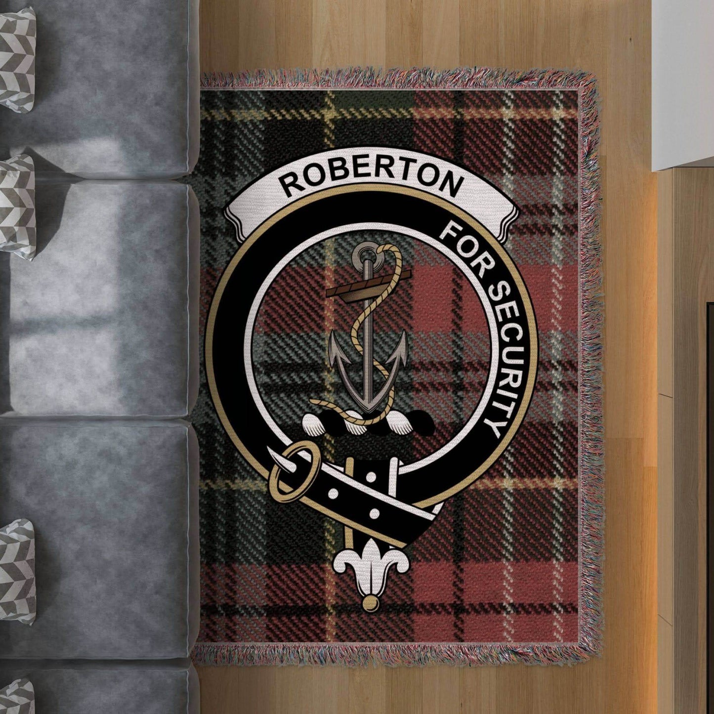 Roberton Clan Crest Tartan Scottish Woven Blanket - Celtic Ancestry Gifts