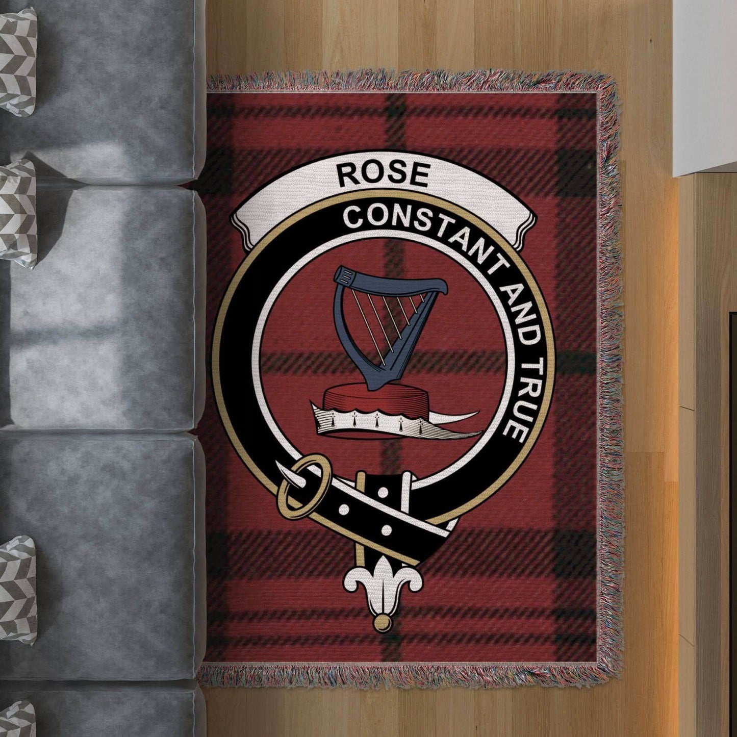 Rose Clan Crest Tartan Plaid Scottish Woven Blanket - Celtic Ancestry Gifts