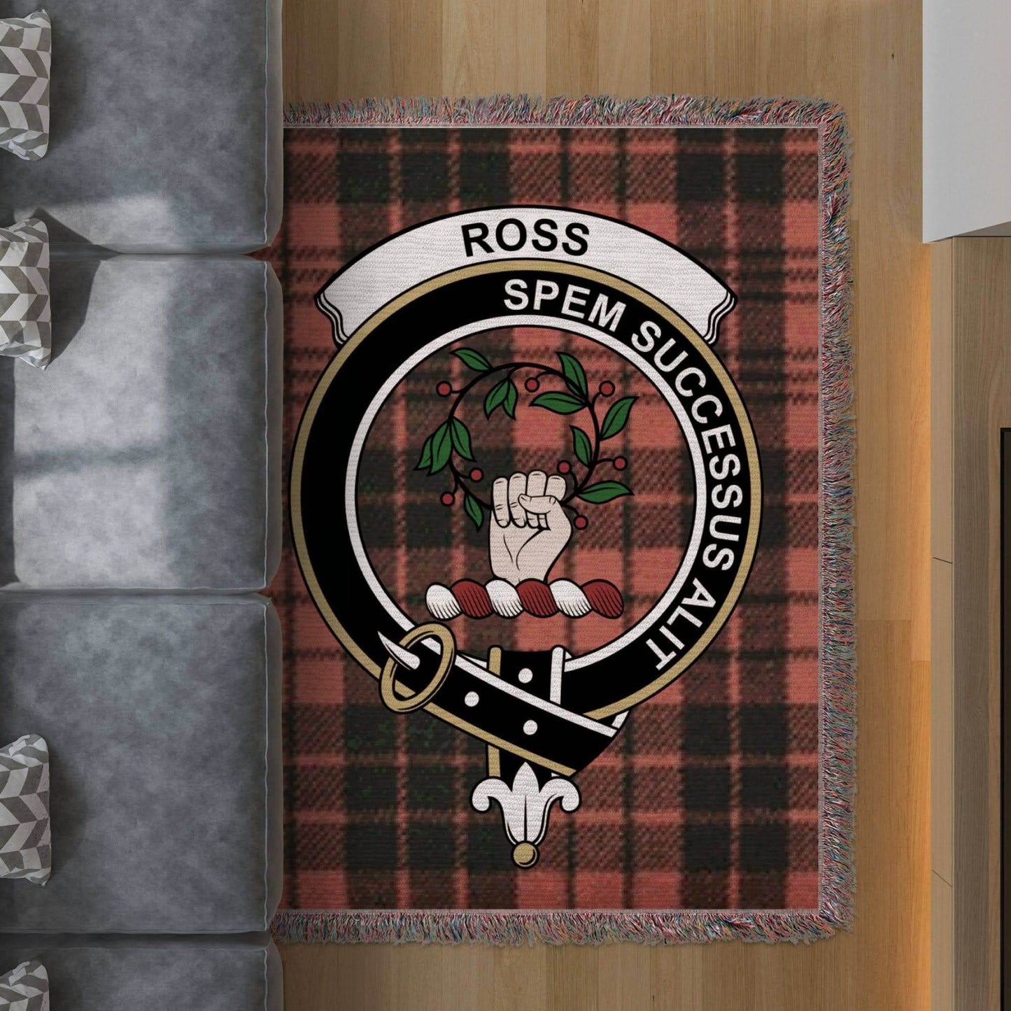 Ross Clan Crest Tartan Scottish Woven Blanket - Celtic Ancestry Gifts