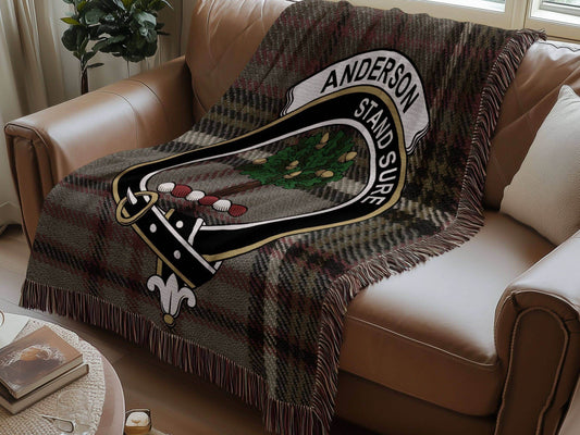 Anderson Clan Crest Tartan Scottish Woven Blanket - Celtic Ancestry Gifts