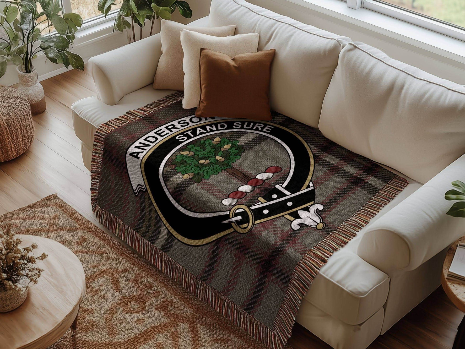 Anderson Clan Crest Tartan Scottish Woven Blanket - Celtic Ancestry Gifts