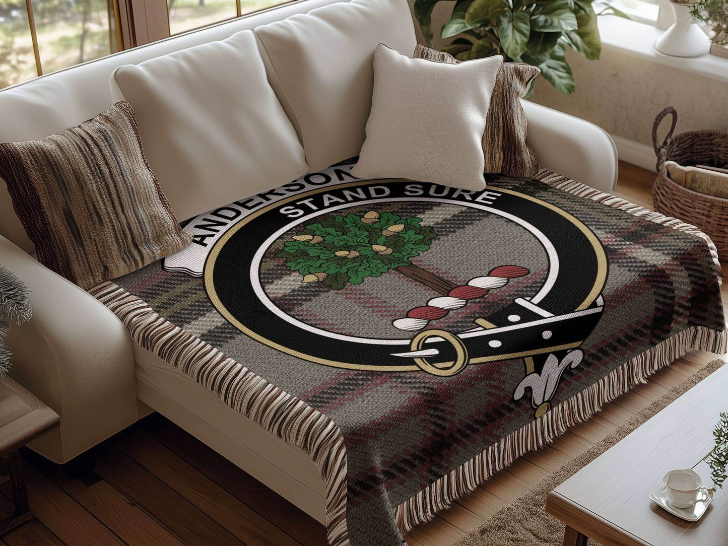 Anderson Clan Crest Tartan Scottish Woven Blanket - Celtic Ancestry Gifts