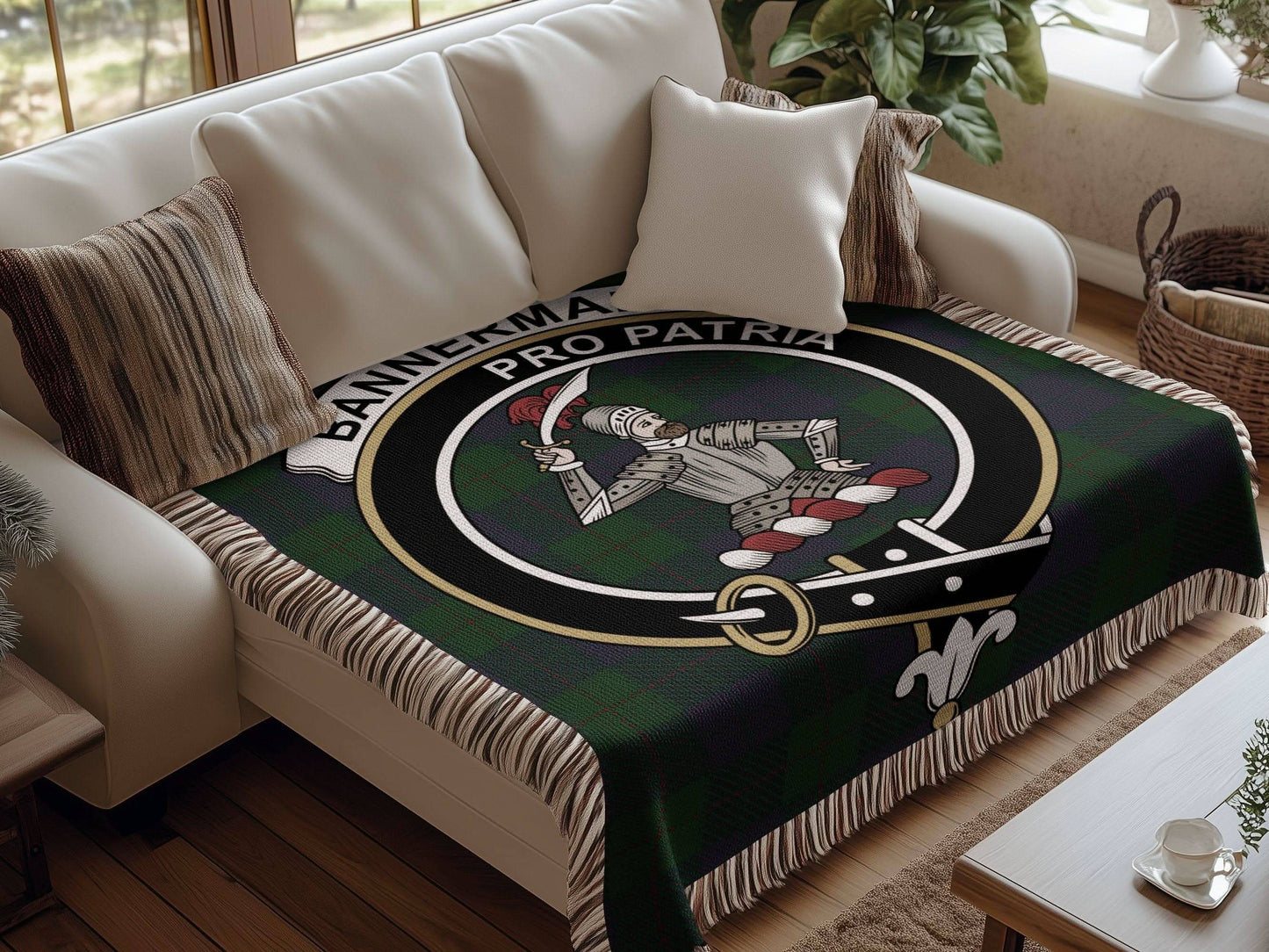 Bannerman Clan Crest Tartan Scottish Woven Blanket - Celtic Ancestry Gifts