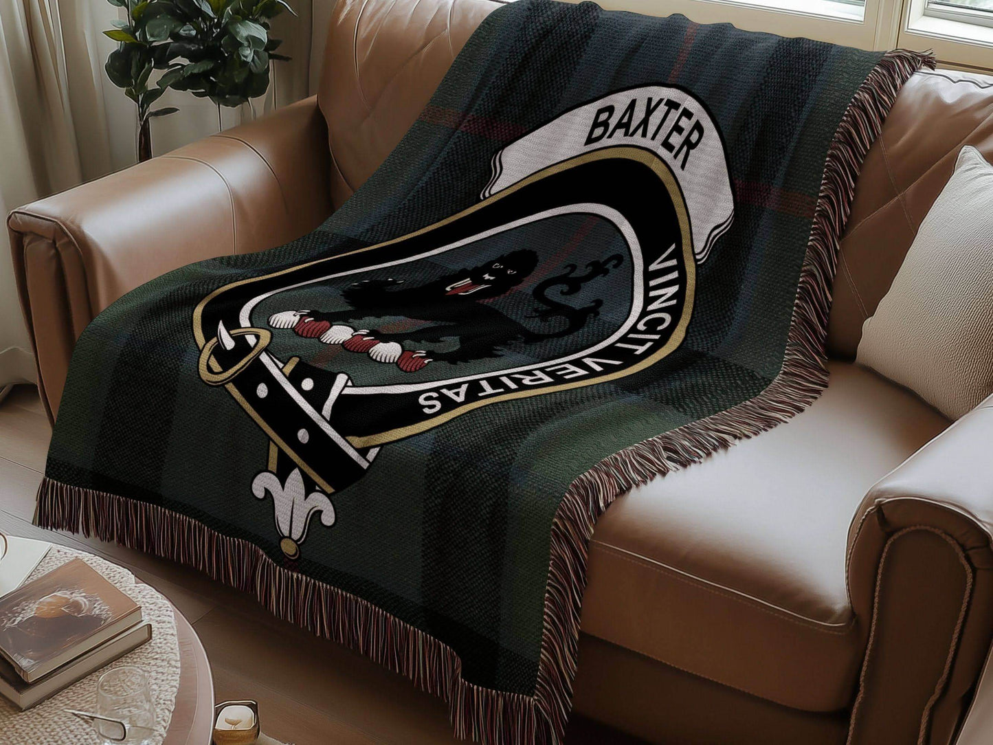 Baxter Clan Crest Tartan Scottish Woven Blanket - Celtic Ancestry Gifts