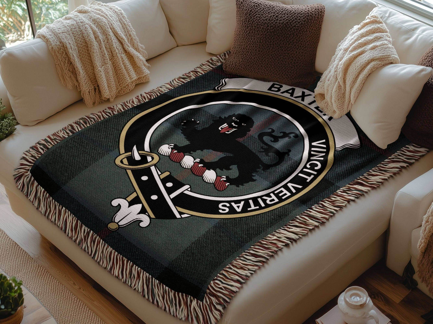 Baxter Clan Crest Tartan Scottish Woven Blanket - Celtic Ancestry Gifts