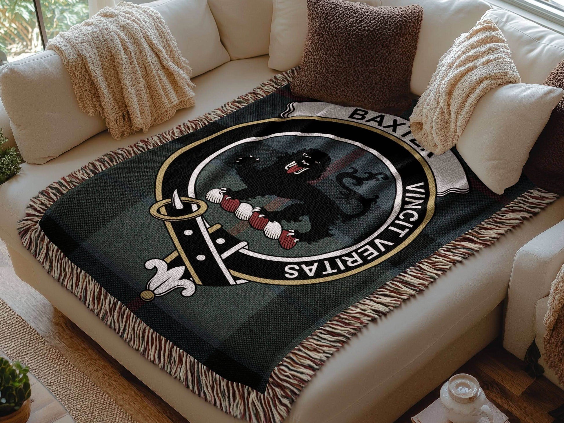 Baxter Clan Crest Tartan Scottish Woven Blanket - Celtic Ancestry Gifts