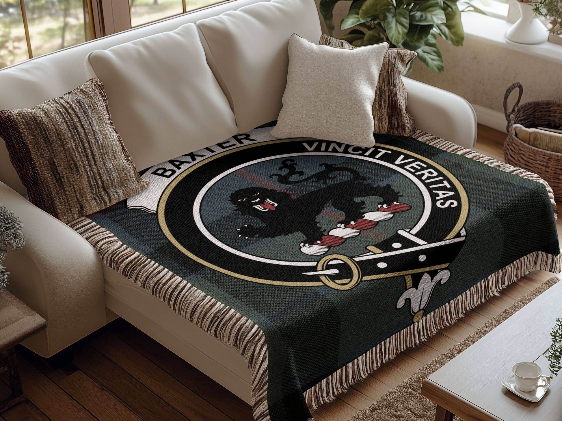 Baxter Clan Crest Tartan Scottish Woven Blanket - Celtic Ancestry Gifts