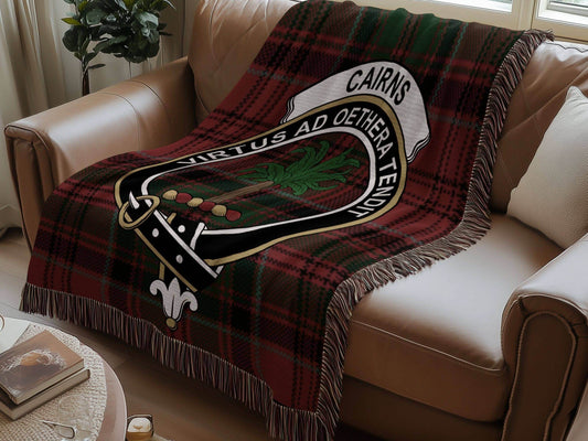 Cairns Clan Crest Tartan Scottish Woven Blanket - Celtic Ancestry Gifts