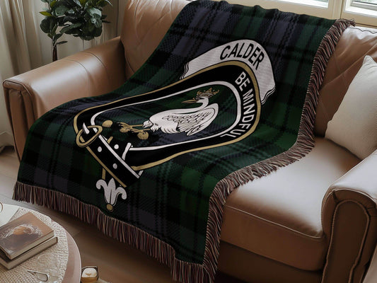 Calder Clan Crest Tartan Scottish Woven Blanket - Celtic Ancestry Gifts