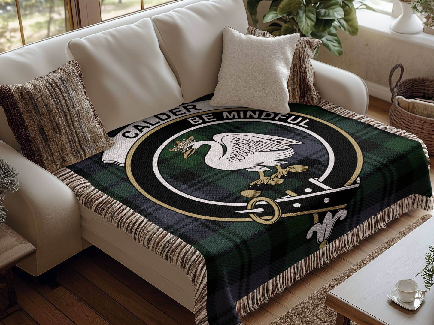 Calder Clan Crest Tartan Scottish Woven Blanket - Celtic Ancestry Gifts