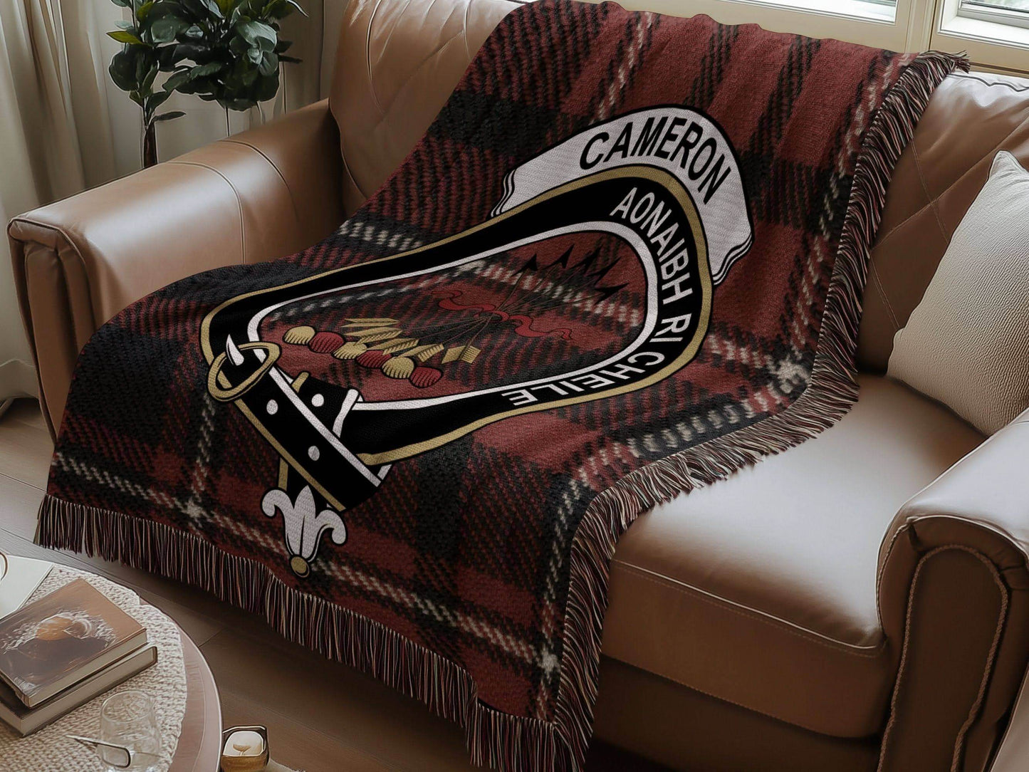 Cameron Clan Crest Heritage Tartan Scottish Woven Blanket - Celtic Ancestry Gifts