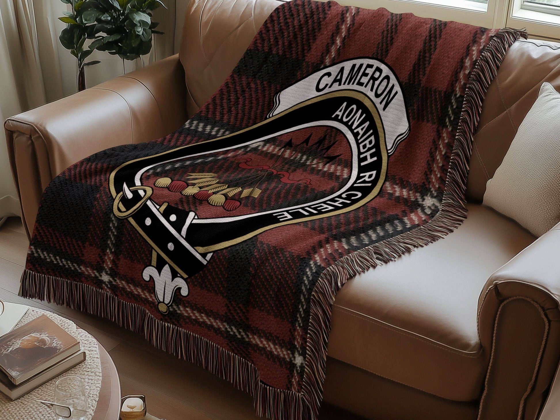 Cameron Clan Crest Heritage Tartan Scottish Woven Blanket - Celtic Ancestry Gifts