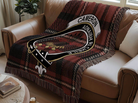 Cameron Clan Crest Heritage Tartan Scottish Woven Blanket - Celtic Ancestry Gifts