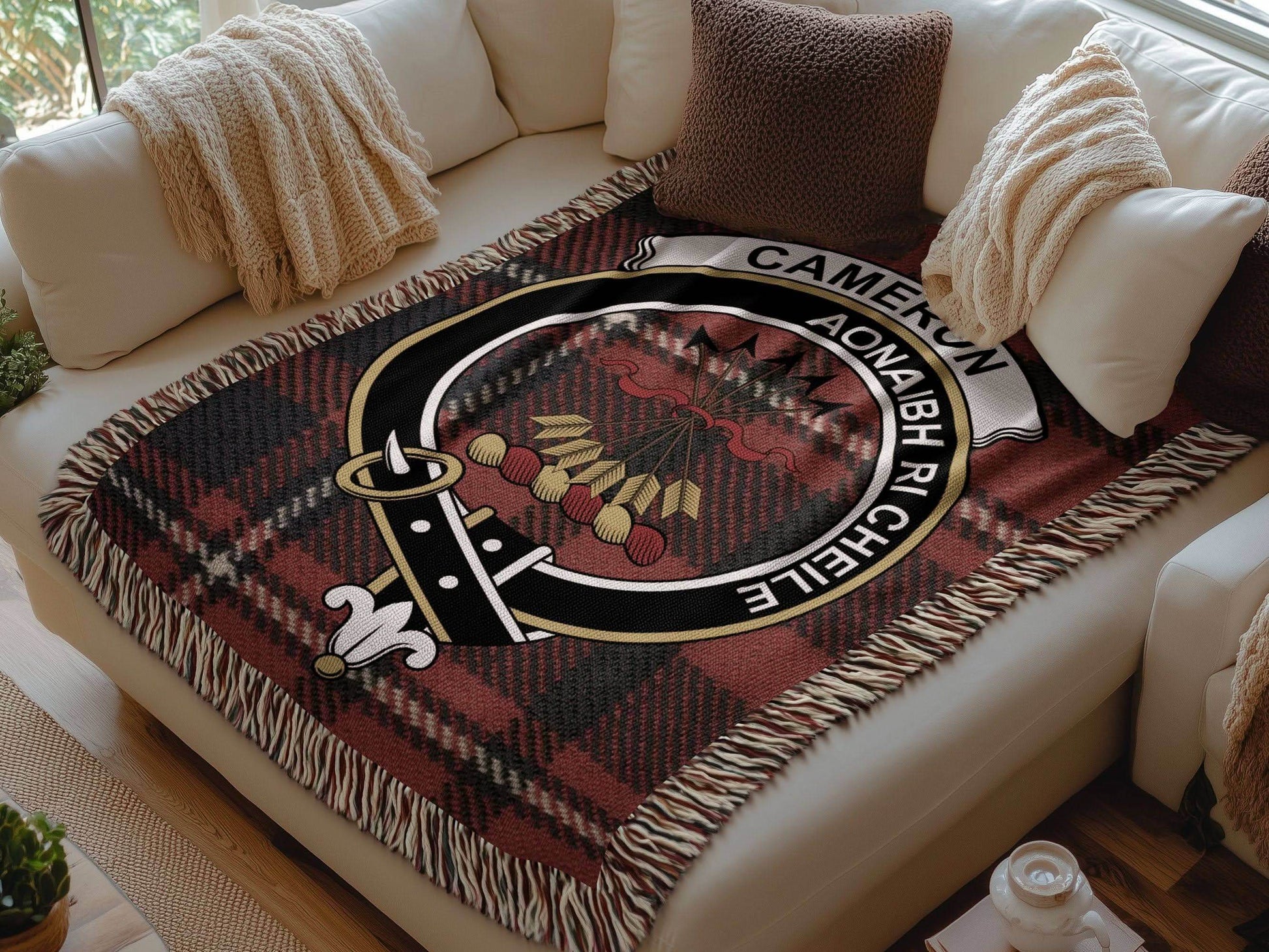 Cameron Clan Crest Heritage Tartan Scottish Woven Blanket - Celtic Ancestry Gifts