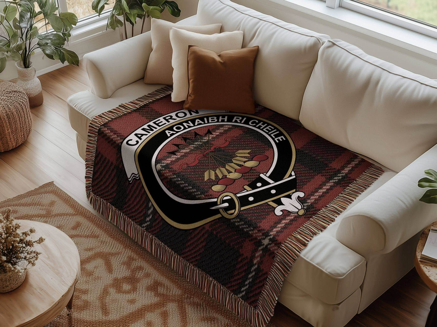 Cameron Clan Crest Heritage Tartan Scottish Woven Blanket - Celtic Ancestry Gifts
