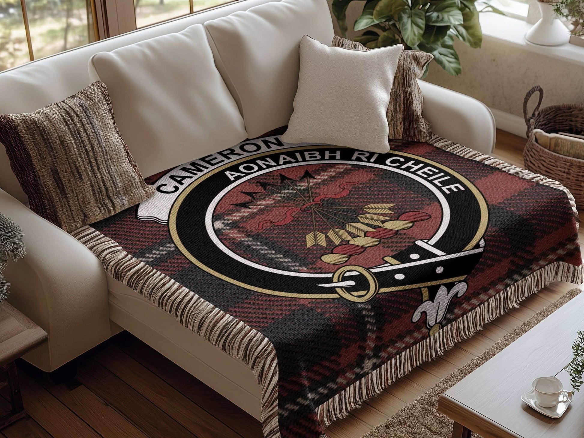 Cameron Clan Crest Heritage Tartan Scottish Woven Blanket - Celtic Ancestry Gifts