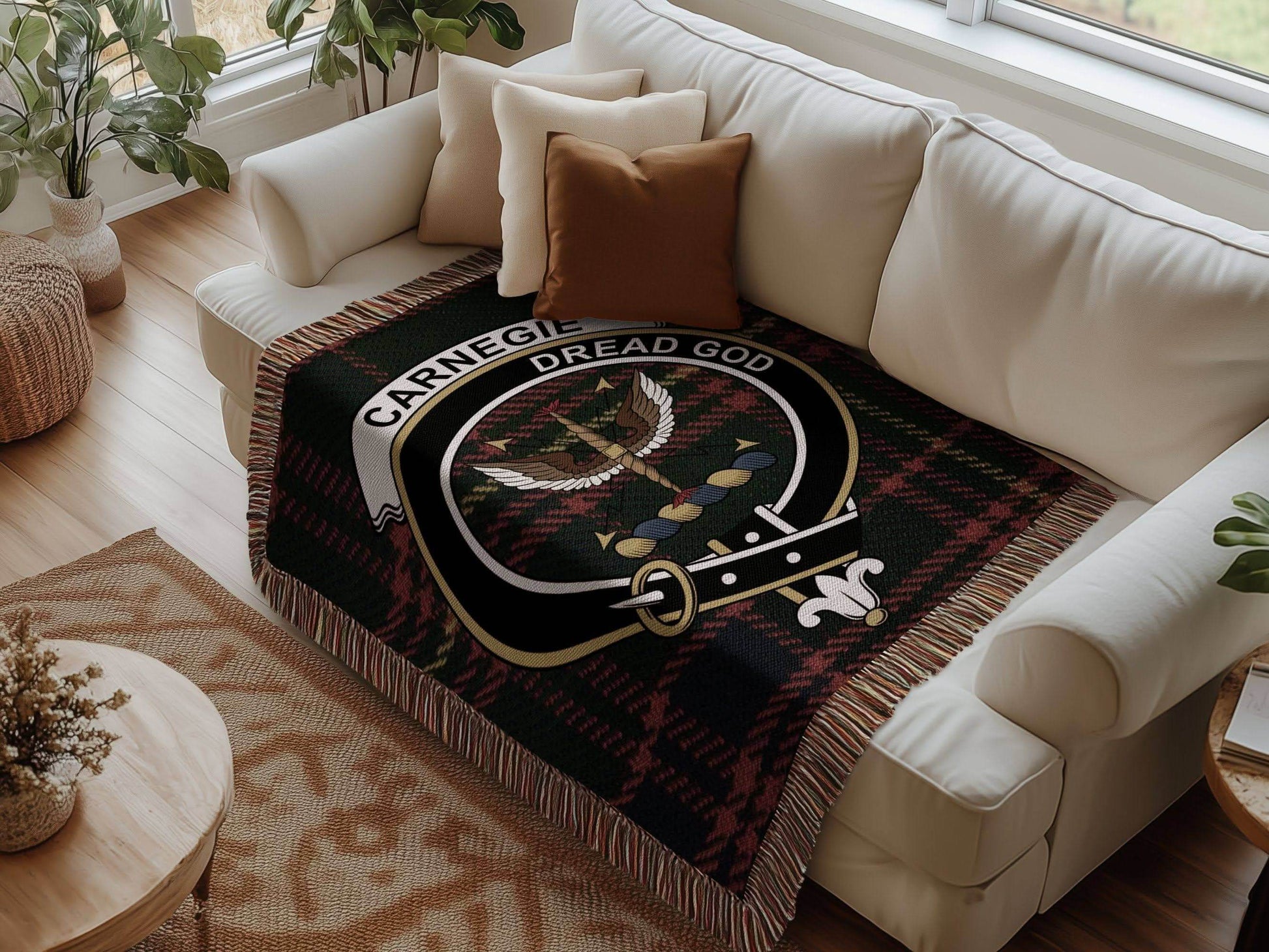 Carnegie Clan Crest Tartan Scottish Woven Blanket - Celtic Ancestry Gifts