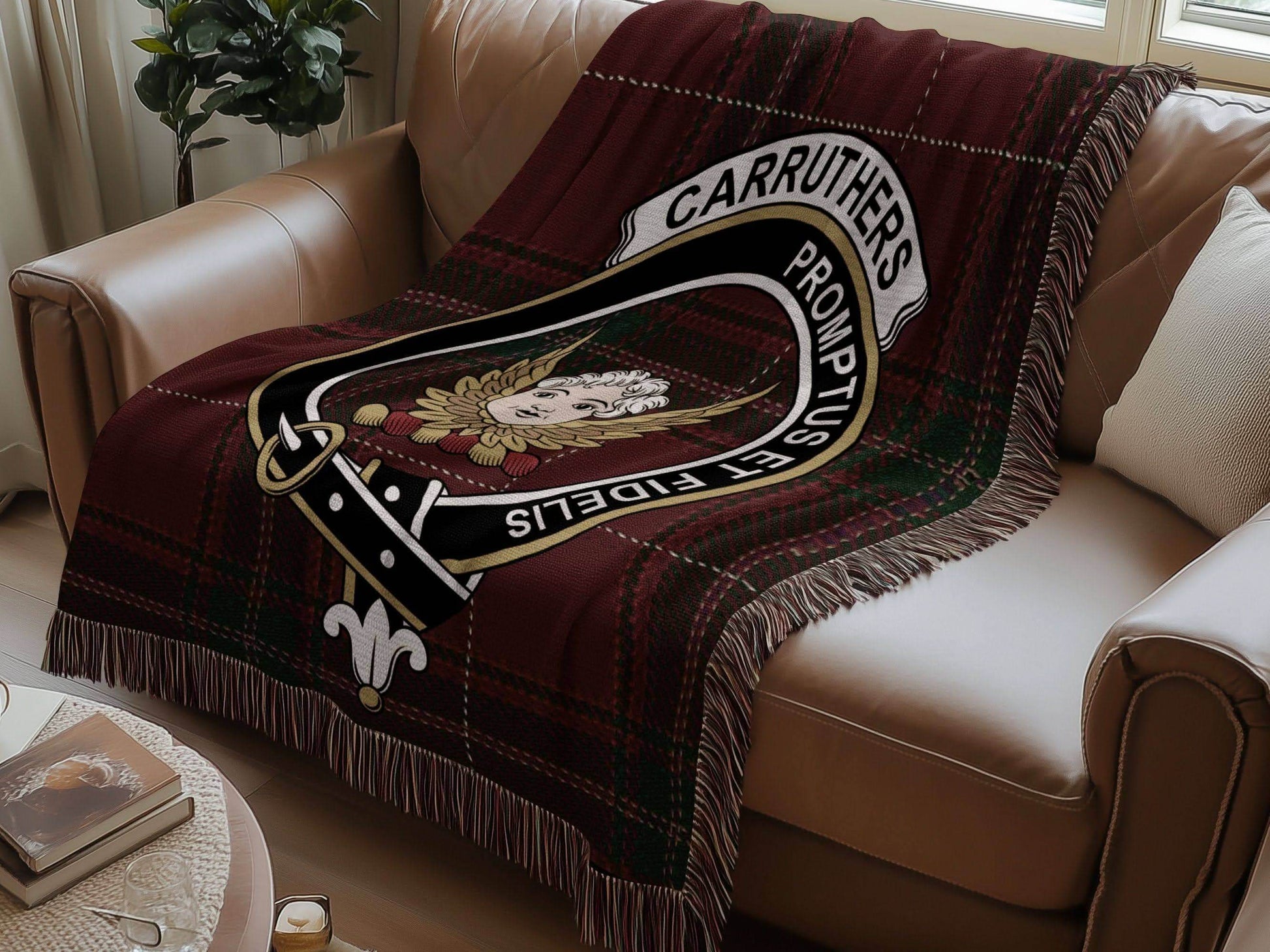 Carruthers Clan Crest Tartan Scottish Woven Blanket - Celtic Ancestry Gifts