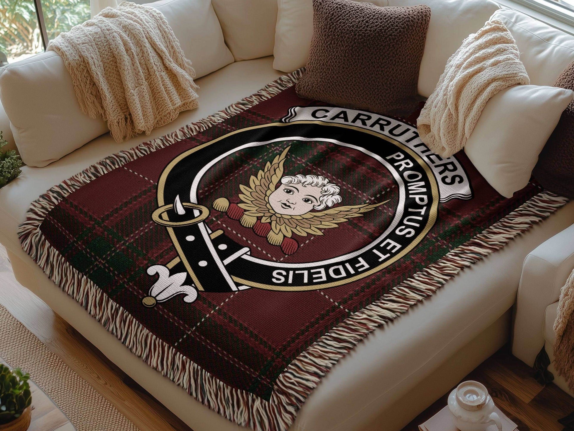 Carruthers Clan Crest Tartan Scottish Woven Blanket - Celtic Ancestry Gifts