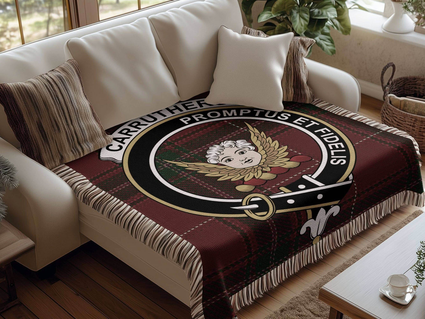 Carruthers Clan Crest Tartan Scottish Woven Blanket - Celtic Ancestry Gifts